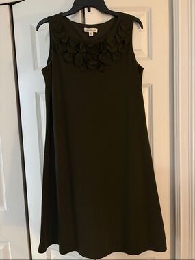 Coldwater Creek Olive Green Sleeveless A-Line Dress with Floral Appliqué